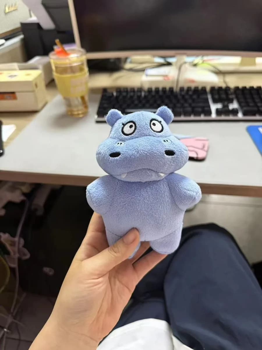 Blue hippo plush toy with soft velboa fabric