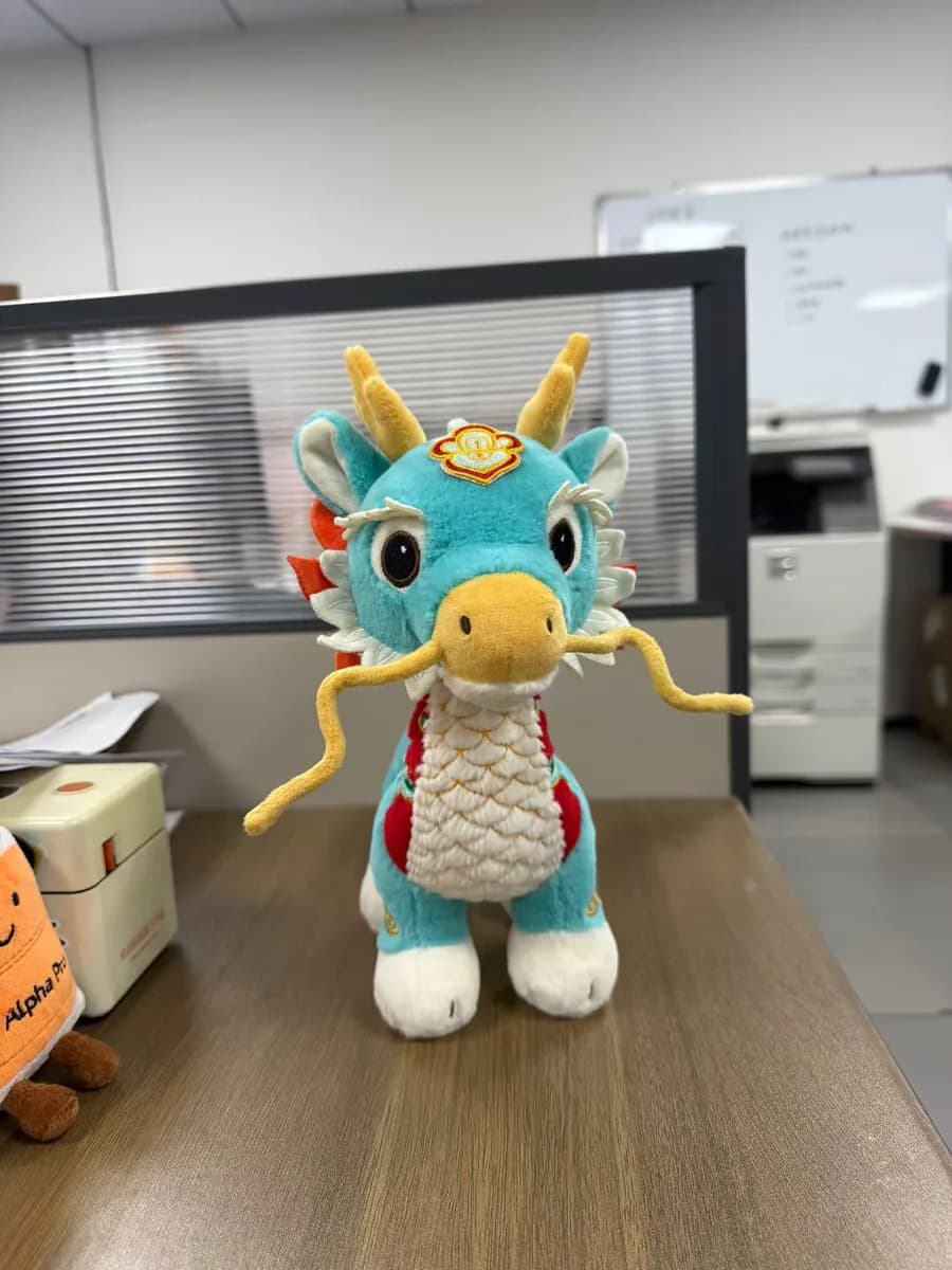 Chinese dragon character plush toy with metallic fabric