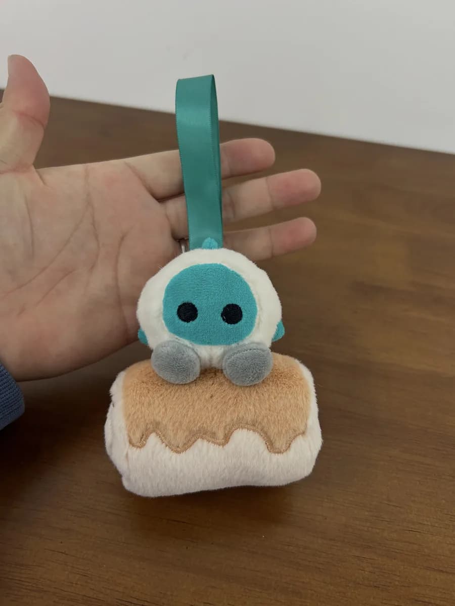 Pudding plush keychain with satin ribbon strap
