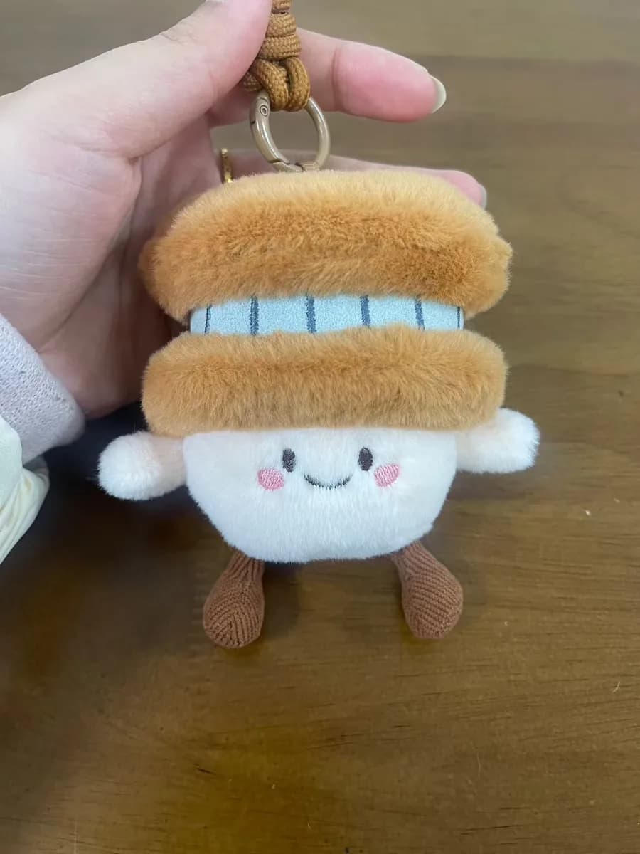 Custom sandwich-shaped plush keychain with embroidered face