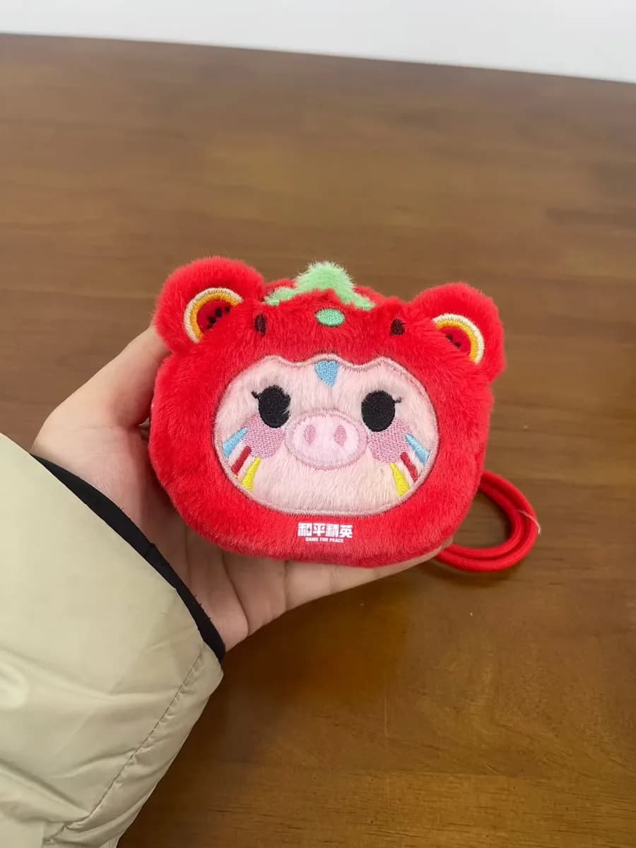 Tomato pig plush keychain with 3D leaf detail