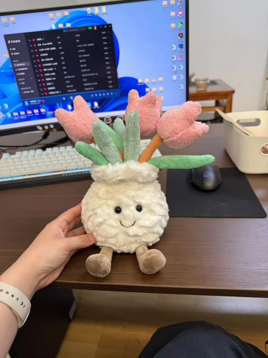 Dandelion character plush toy with fluffy trim