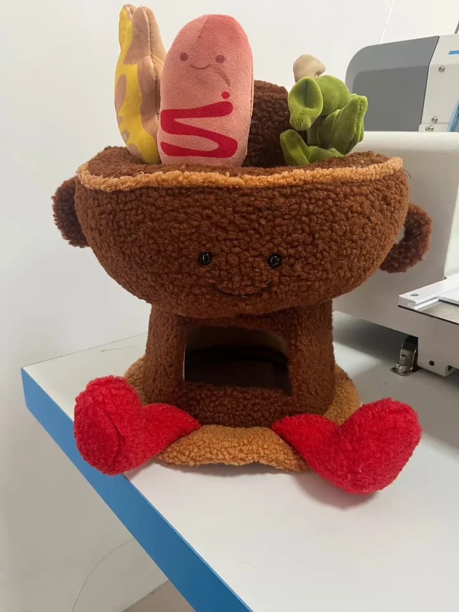 Hot pot plush toy with removable food pieces