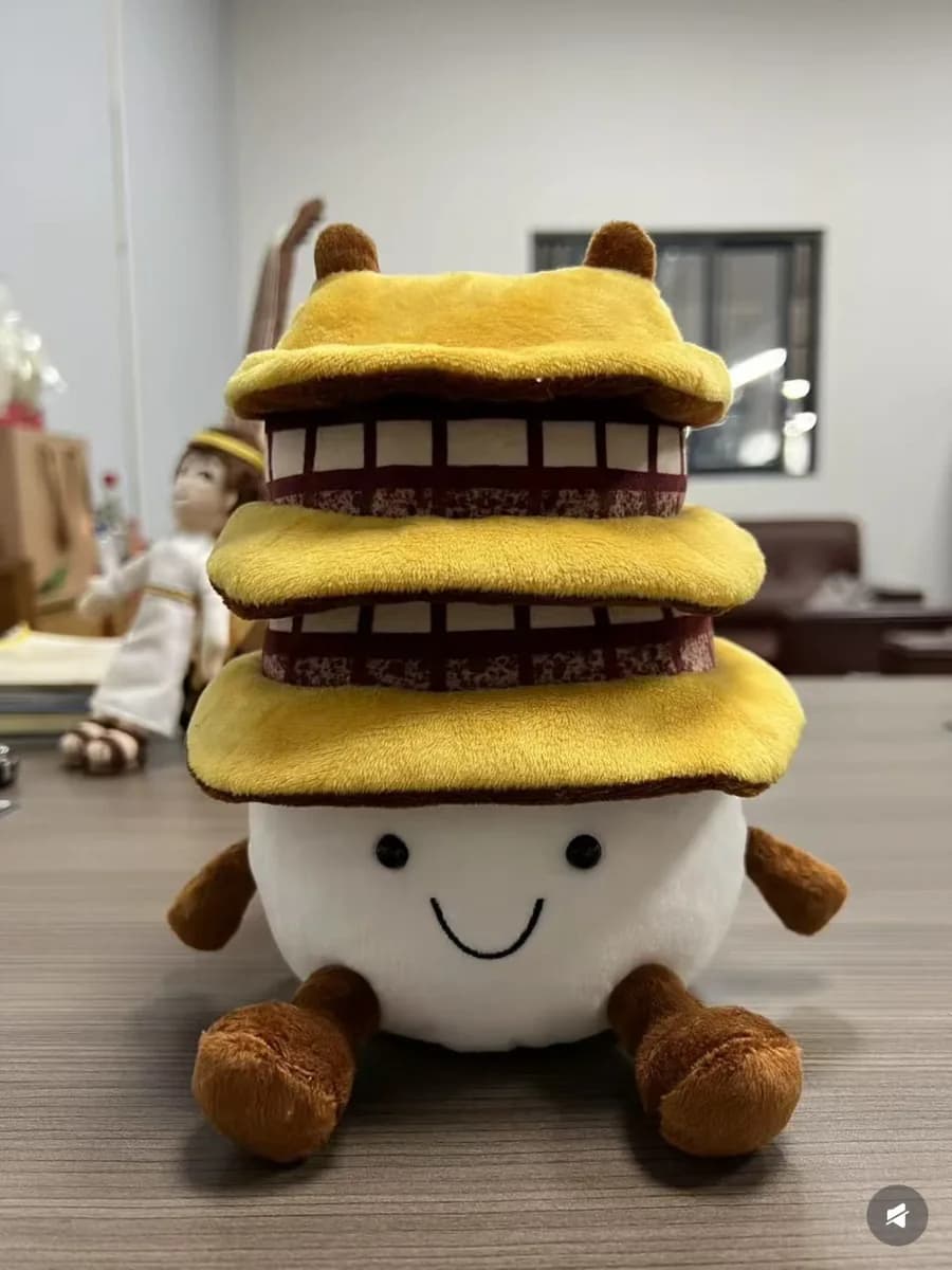 Pancake stack plush toy with printed syrup