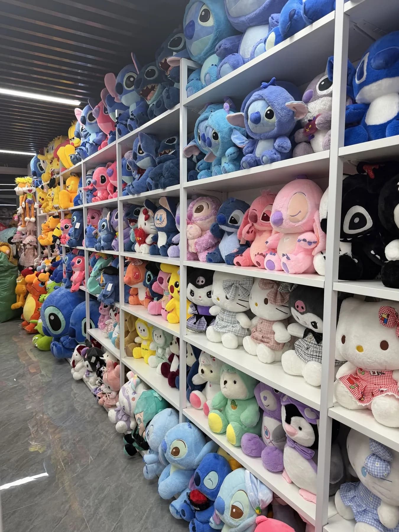 Warehouse racking filled with finished plush toys